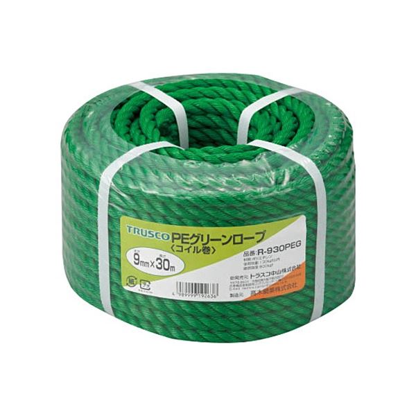 (まとめ) TRUSCO PEグリーンロープ 9mm×30m コイル巻 R-930PEG 1巻 【×3セット】[21]