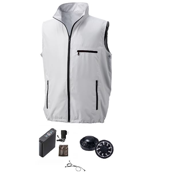 KU91830 空調服 R ポリエステル製 ベスト FAN2200B・RD9261・LIPRO2セット シルバー 5L[21]