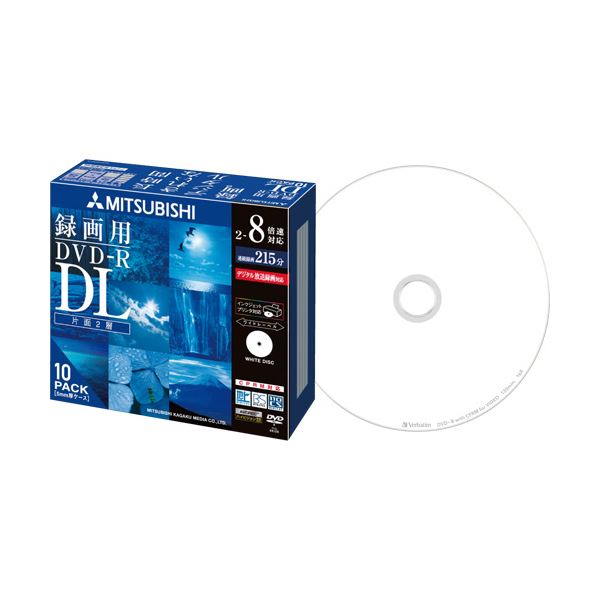 （まとめ）三菱ケミカルメディア 録画用DVD-RDL 215分 2-8倍速 ホワイトワイドプリンタブル 5mmスリムケース VHR21HDSP101パック(10枚) 【×3セット】[21]