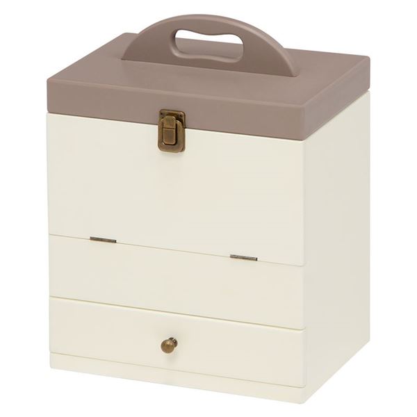 三面鏡付 コスメボックス/メイクボックス 【チャコールグレー×クリーム】 幅27cm 引き出し付 取っ手付 ..