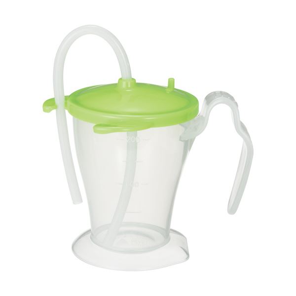 （まとめ）オオサキメディカル プラスハートベッド柵にも掛けられる ストローカップ グリーン 250ml 1個【×10セット】[21]