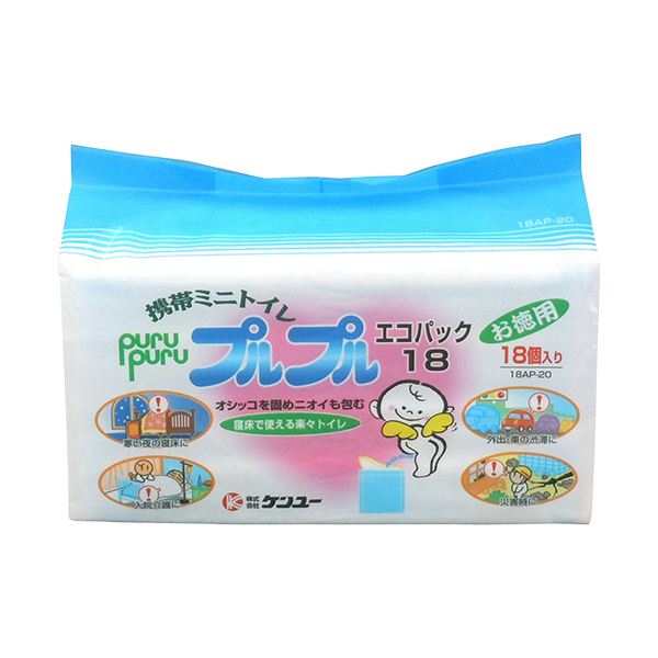 ■商品内容【防災用品について】・防災・非常用の商品につきまして、需要期や非常時には、納期が4週間以上かかる場合があります。地震や災害の影響で更にお時間頂く可能性がございます。・こちらの商品はキャンセル・返品不可とさせていただいております。予めご了承いただきご購入いただきますようお願いいたします。●18個入のエコパックです。●ワイドな受け口たっぷり収尿。●オシッコを素早く固めニオイを包みます。●ファスナーで密封できます。●凝固した尿は水を加えるだけで簡単にトイレに流せます。(中身だけを流してください)※こちらの商品は、お届け地域によって分納・翌日以降のお届けとなる場合がございます。■商品スペックセット内容：尿凝固剤入り蓄尿袋寸法：W155×D4×H235mmその他仕様：●容量:約600cc備考：※寸法・容量は1個あたり■送料・配送についての注意事項●本商品の出荷目安は【10 - 16営業日　※土日・祝除く】となります。●お取り寄せ商品のため、稀にご注文入れ違い等により欠品・遅延となる場合がございます。●本商品は仕入元より配送となるため、沖縄・離島への配送はできません。[ 18AP-20 ]