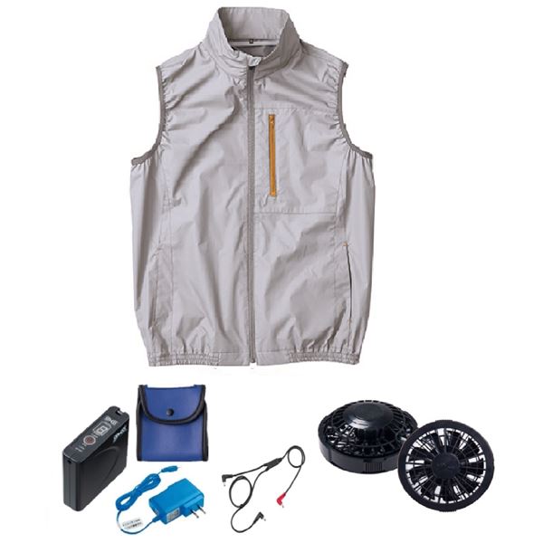 KU92140 空調服 R ポリエステル製 遮熱 タチエリ ベスト FAN2200B・RD9261・LISUPER1セット シルバー 3L[21]