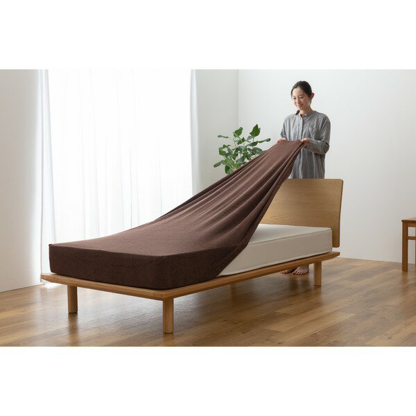 ベッドシーツ 寝具 80〜100×185〜215cm SS〜S ブラウン のびのびタオル地 ピッタリフィット ボックスシーツ ベッドルーム【代引不可】[21]