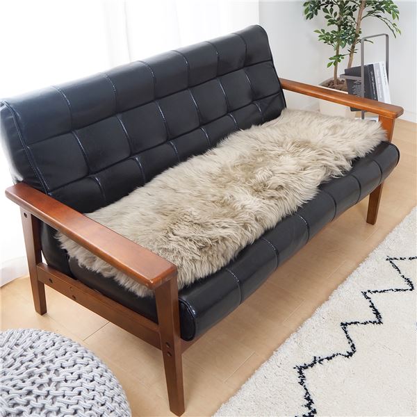 ソファーマット 約38×120cm ブラウン 長方形 ニュージーランド産 天然ムートン 羊毛皮100％ M-511-F クッション リビング【代引不可】[21]