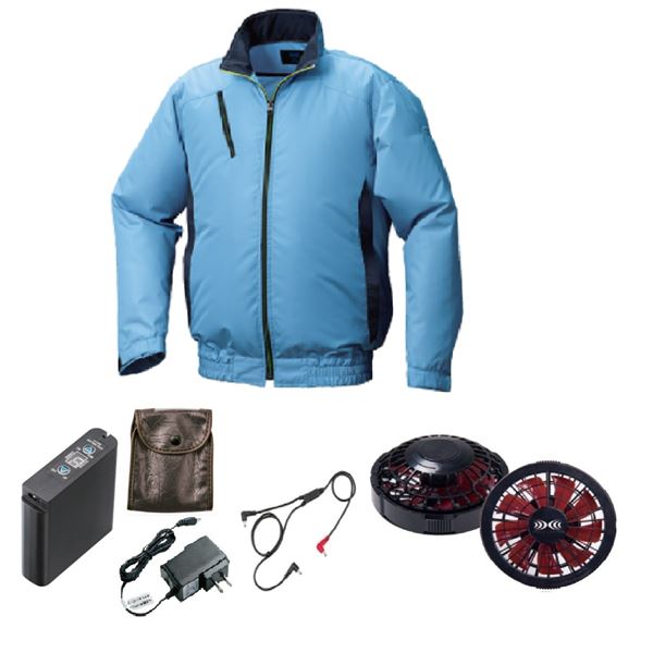 KU92010 空調服 R ポリエステル製 カジュアル FAN2200BR・RD9261・LIPRO2セット ライトブルー×ダークネイビー 3L[21]