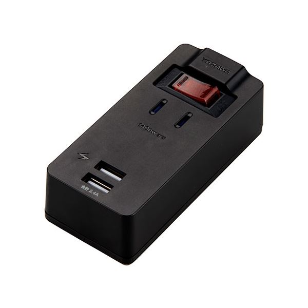 YAZAWA ブレーカー スイッチ付 1AC2USB2.4A ブラック H6BKS3102UBK[21]