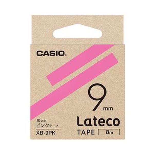 （まとめ）カシオ ラテコ 詰替用テープ9mm×8m ピンク/黒文字 XB-9PK 1セット（5個）【×3セット】 [21]