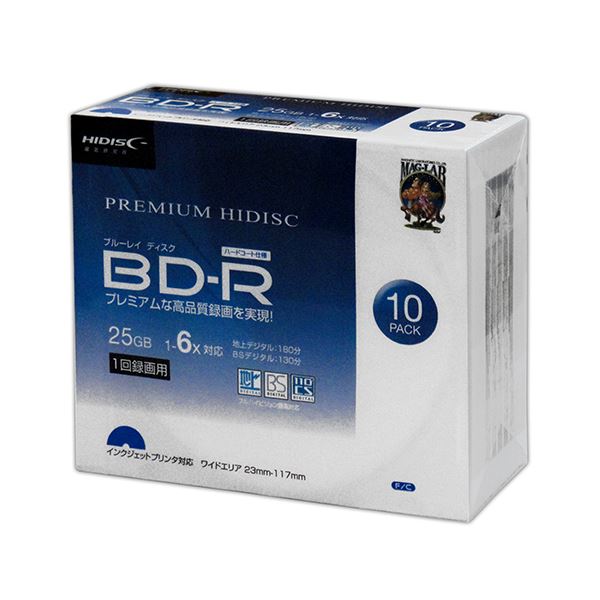 （まとめ）HIDISC BD-R 6倍速 映像用デジタル放送対応 インクジェットプリンタ対応10枚5mmスリムケース入り 【×10個セット】 HDVBR25RP10SCX10[21]