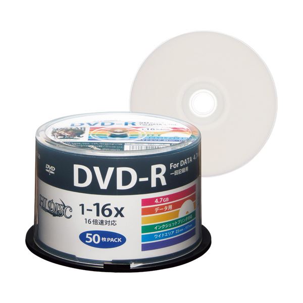 (まとめ) ハイディスク データ用DVD-R4.7GB 1-16倍速 ホワイトワイドプリンタブル スピンドルケース HDDR47JNP501パック(50枚) 【×10セ..