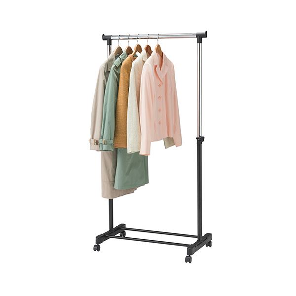 (まとめ)YAMAZEN 高さ伸縮パイプハンガー シングル ブラック MKS-S(BK)(S) 1台 組立品 【×5セット】[21] [2]