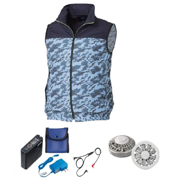 KU92020 空調服 R ポリエステル製 カジュアルベスト FAN2200G・RD9261・LISUPER1セット ネイビー×ネイビーカモ LL[21]