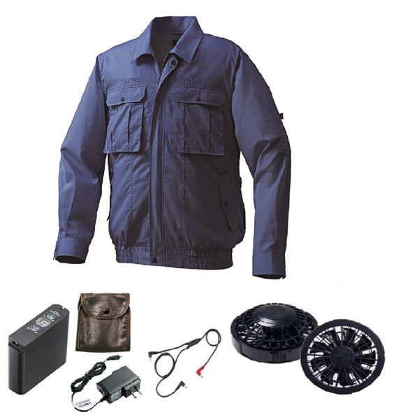 KU92100 空調服 R 綿・ポリ混紡 フルハーネス仕様 FAN2200B・RD9261・LIPRO2セット ネイビー 4L[21]