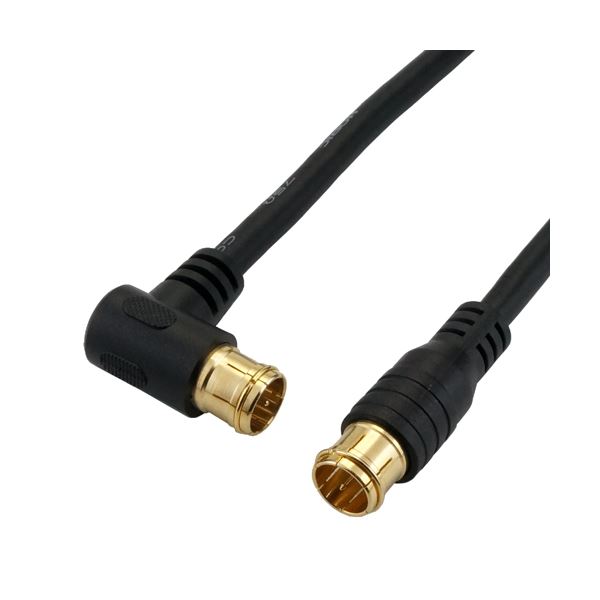 （まとめ）HORIC アンテナケーブル 2m ブラック 両側F型差込式コネクタ L字/ストレートタイプ HAT20-052LPBK【×5セット】[21]
