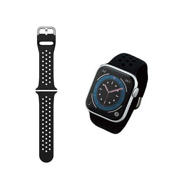 エレコム Apple Watch(アップルウォッチ)用 シリコンバンド 41mm 40mm 38mm 軽量 スポーツ 通気穴付 ブラック AW-40BDSCNBK 【Apple Watch別売】 [21]