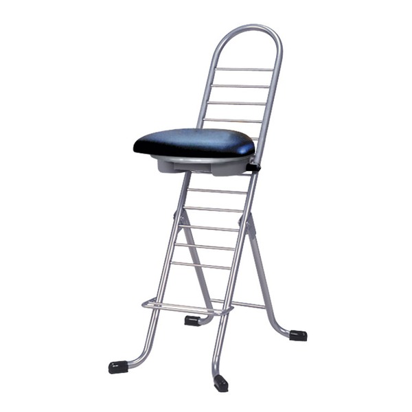 シンプル 折りたたみ椅子 【ブラック×シルバー】 幅420mm 日本製 スチールパイプ 『プロワークチェア ラウンド』【代引不可】[21]