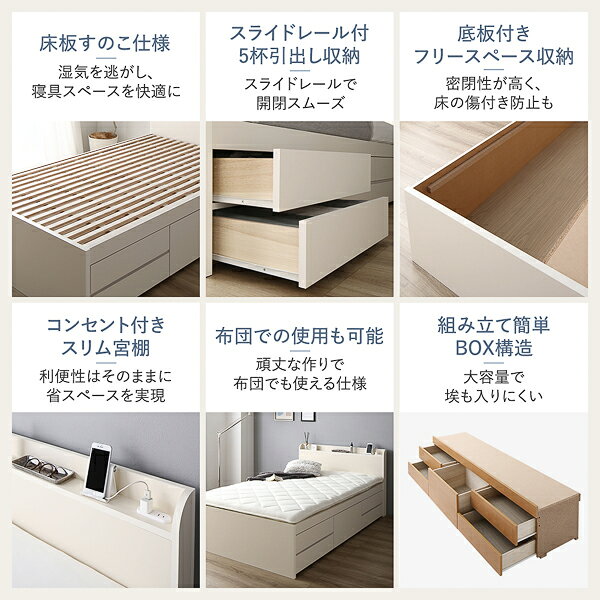 〔組立設置サービス付き〕 収納 ベッド 宮付き ショート丈セミシングル フレームのみ シャビーオーク 収納付き 棚付き すのこ 日本製【代引不可】[21] [2]