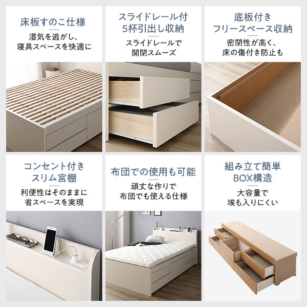 〔お客様組み立て〕 収納 ベッド 宮付き 通常丈 セミシングル フレームのみ ブラウン 収納付き 棚付き すのこ 日本製【代引不可】[21] [2]