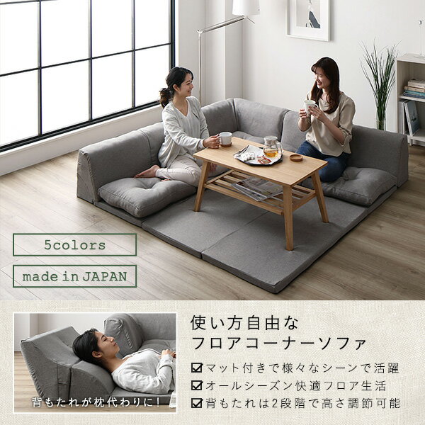 日本製 フロアマット付き ソファセット 【ブラウン／ベージュ】 フロアソファー コ...