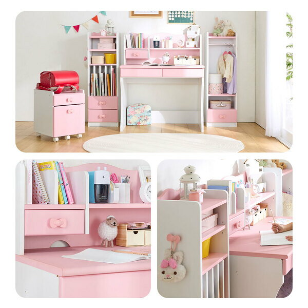 リボンキッズデスクシリーズ ランドセルラック3点セット (ランドセルラック・キッズデスク・引き出しワゴン) 組立品[21] [3]