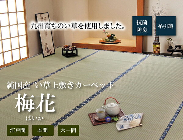 日本製 い草 上敷き/ラグマット 【糸引織 六一間8畳 約370×370cm】 抗菌 防臭 調湿機能付き 梅花 〔リビング〕【代引不可】[21] [2]