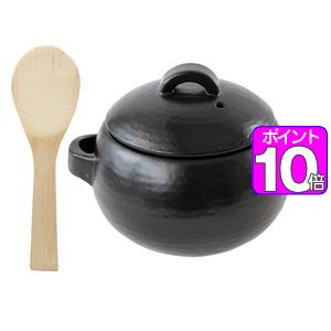 【ポイント10倍】&NE 萬古焼 ご飯鍋3合しゃもじ付き　NMT－065－BK　＆NE　（アンドエヌイー）　エヌ・エレファント[01]