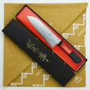 風呂敷付 重宏別作 三徳包丁 家庭用 両刃 170mmV金10号 ステンレス ダマスカス模様 黒合板柄( 誕生日 母の日 プレゼント 退職祝い 敬老の日)