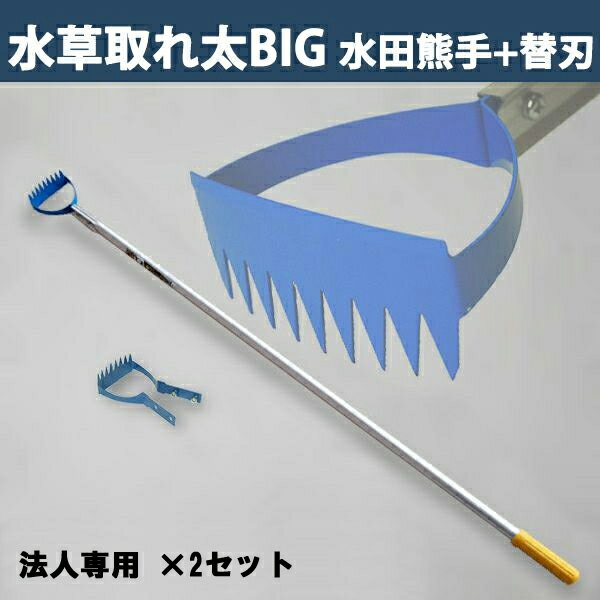 【法人向け商品】水田熊手 水草とれ太 ビッグ DK-818 替刃式 替刃 1枚付き 2セット 日本製（水田除草用具 ヒエ刈り 草刈り 立鎌 農業用具 稲作 減農薬農業）