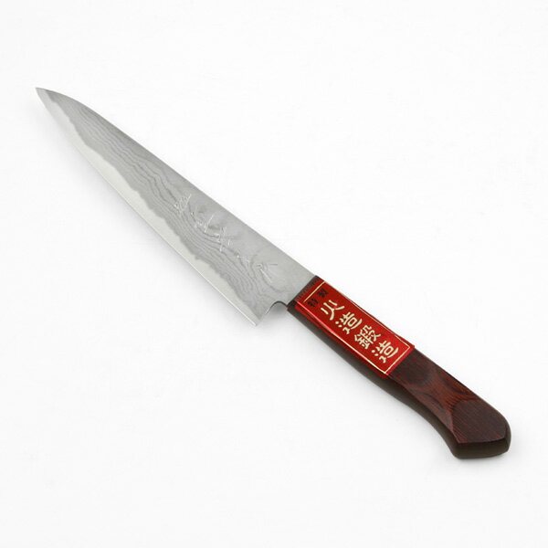 重宏別作 ペティナイフ 両刃 150mm V金10号 ステンレス ダマスカス模様 赤柄 規格外品