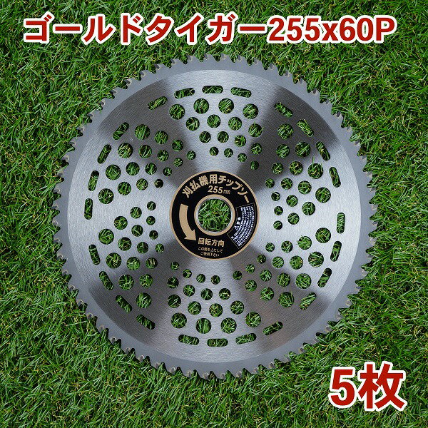 草刈り機用 チップソー ゴールドタイガー255mm×60P 5枚組 まとめ買い山林・一般草刈用（草刈機用 替刃 刈払機用）