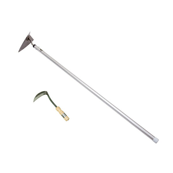 【大型商品配送B】草削りセット ステンレス製 三角ホー アルミ長柄 210mm＆カット鎌 除草 鍬 農具