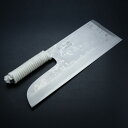 光山作 本鍛造手造り 麺切り 包丁 片刃 360mm青紙2号 鋼付 ダマスカス模様 布ケース付 桐箱入り(蕎麦打ち 手造り 積層鋼 最高級品 日本製)