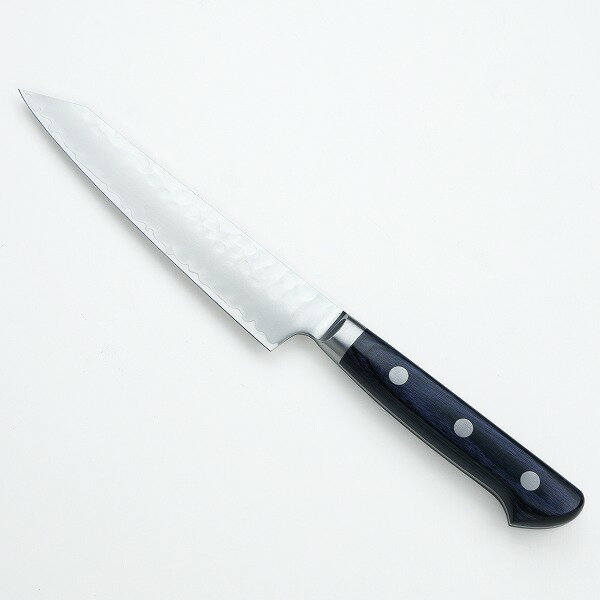 ペティナイフ 切付型 両刃 135mmAUS10 三層鋼 ステンレス 槌目仕上げ 共口金付き 青合板柄(包丁 洋包丁 ステンレス包丁 日本製)