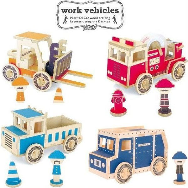 木の板一枚から組み立てる卓上文具!PLAY-DECO(プレイデコ)Work Vehicle インテリア雑貨&キッチン雑貨のお店hono おしゃれ かわいい プレ...