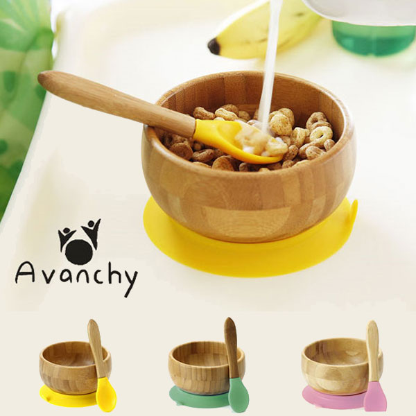 楽天hono（照明・インテリア雑貨）倒れないベビー用ボウル！ ”Avanchy”竹のボウル＋スプーンセット【キッズ用食器 お皿 ベビー用食器 ボウル お椀 おわん 木製 竹製 吸盤 Avanchy】 キッチン雑貨 おしゃれ ナチュラル キッチングッズ プレゼント おしゃれ雑貨