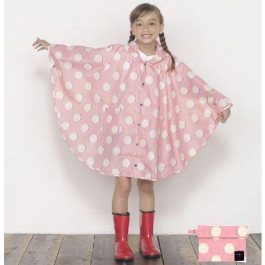 オシャレキッズさんのレインポンチョ！Wpc.KIDS RAIN PONCHO S（MOON DOTS PK） レインウェア ポンチョ かわいい オシャレ おしゃれ 梅雨 雨 対策 シンプル 自転車　キッズ 雨合羽 雨具 女の子 ピンク プレゼント