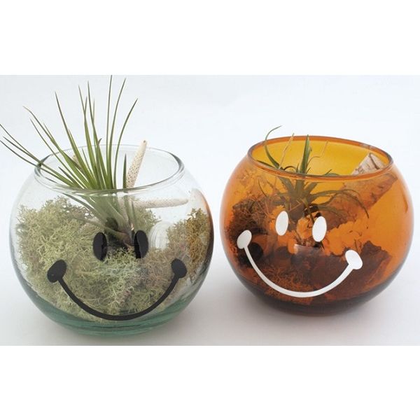 スマイリーフェイスがキュートなガラス製プランターポット ROUND GLASS PLANTER SMILEY FACE M【フラワーベース スマイル】 インテリア雑貨＆キッチン雑貨のお店hono おしゃれ かわいい プレゼ…