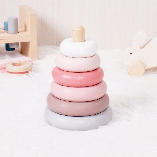 棒に輪を積み重ねて遊ぶ積み木!”TOY CREO(トイ クレオ)”ウッデン スタッキングトイ【積木 つみき 10か月】