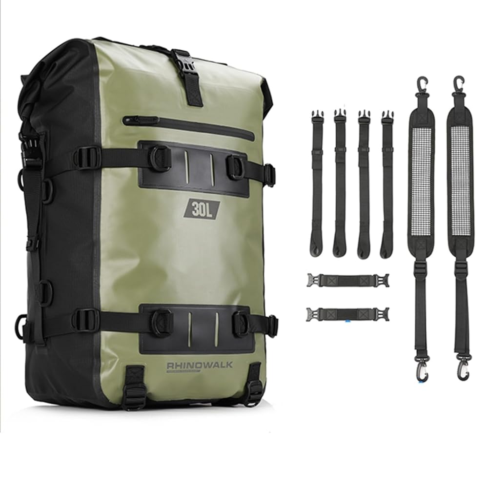 「訳あり新品★外箱段ボールにキズ・汚れあり・中身は新品です」RHINOWALK エンジンガードバッグ ショルダーベルト付き MT2230GR薄緑30L