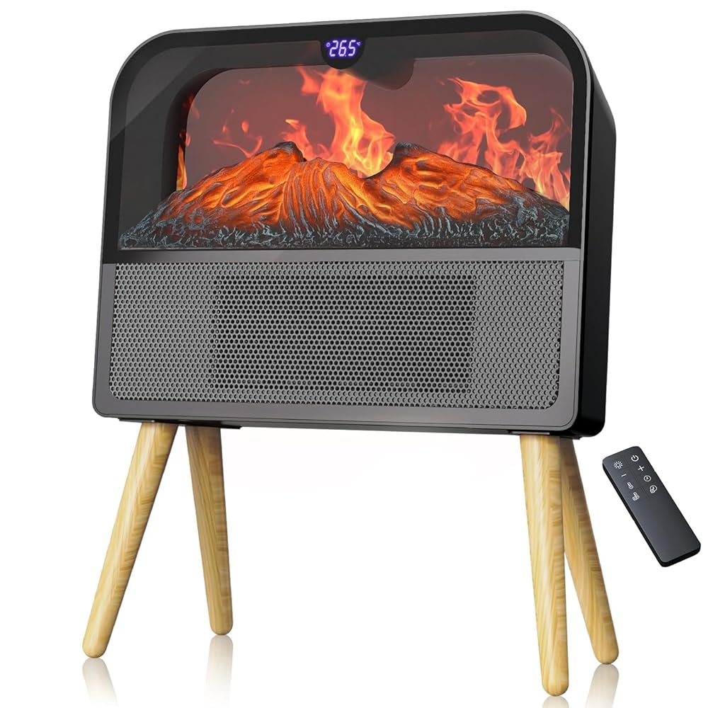 「訳あり新品★外箱段ボールにキズ・汚れあり・中身は新品です」JUUE セラミックヒーター 暖炉型 3D疑似炎 節電 静音 3段階風量 電気ストーブ 転倒保護安全装置