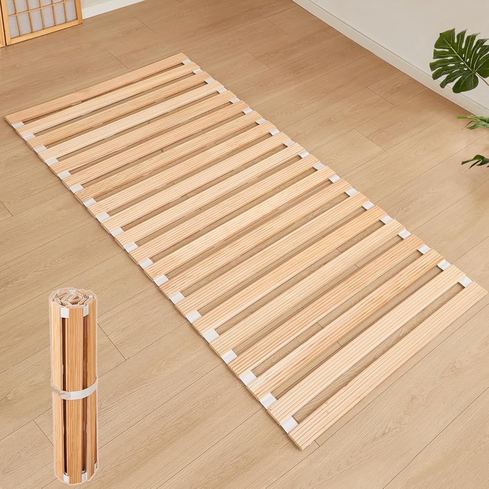 「訳あり新品★外箱段ボールにキズ・汚れアリ・中身は新品です」良木久印 すのこベッド セミダブル ロール 国産スギ リブ加工 フレーム 197cm×118cm