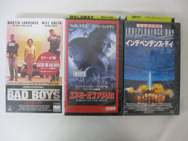 HVS02501【送料無料】【中古・VHSビデオセット】「インディペンデンス・ディ、エネミー オブ アメリカ（吹替版）BAD BOYS（日本語字幕版）ウィル・スミス ●3本●」