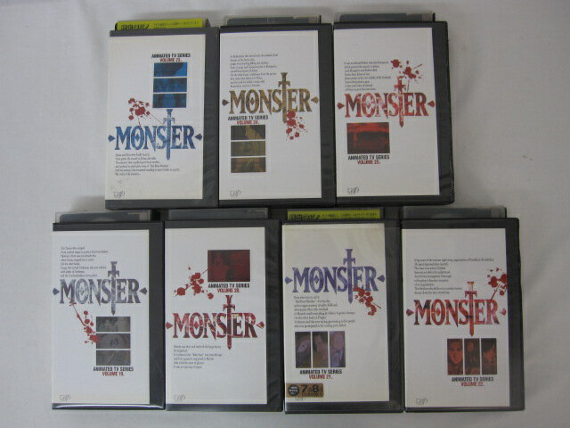 ●MONSTER モンスター Vol.19-25● 7本セット販売 ◎ 購入前にご確認ください ◎ ◆商品説明◆ ※DVDではありませんのでご注意ください！ ○中古品（レンタル落ち・販売落ち）の【VHSビデオテープ】になります。 ○中古レンタル落ちビデオの為「ジャケットに日焼け」「稀なノイズ」「音の歪」がある場合がございます。 □発送について 〇3本以上のおまとめ購入の場合「佐川急便（緩衝材梱包）」の宅配便にて発送させていただきます。（離島除く） 〇2本ご購入の場合は、「ゆうメール」にて個別発送させていただきます ○ケース・ジャケット・テープ本体に汚れや傷、シール等が貼ってある場合がございます。可能な限りクリーニング致しますが、完全に取れない場合がございます。 ○受注受付は24時間行っております。 メールの返信は翌営業日となりますので、ご了承ください。 お客様の設定によっては受信できない場合もございます事をご理解・ご了承いただきたくお願いいたします。 ※土日祝祭日はお休みをいただきます。 ※【送料は購入手続きにて配送先住所を指定した後に確定】します。 このページでは配送先・配送方法を指定できませんのでご注意ください。