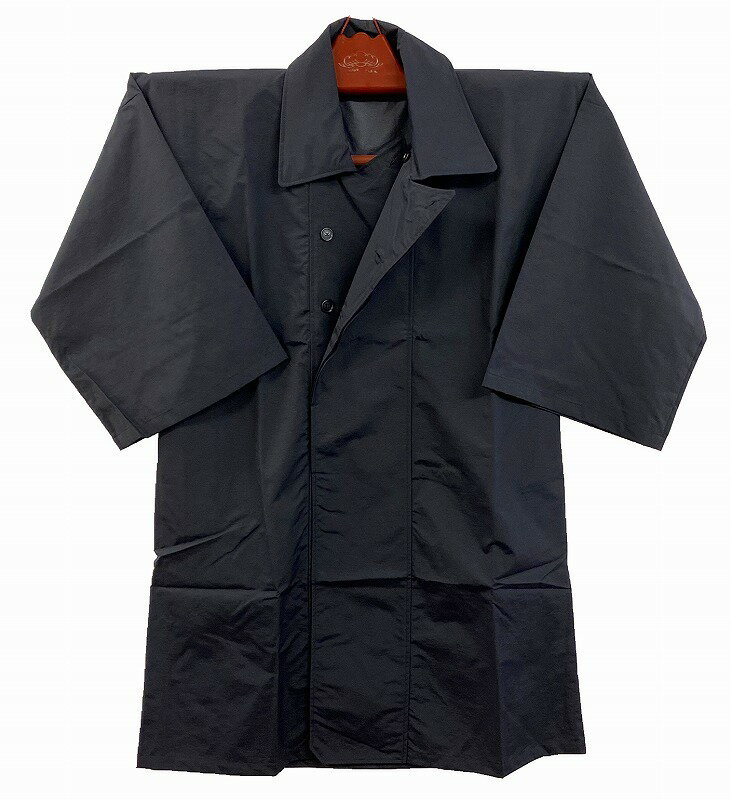 被布コート(被布カッパ)黒(和装用)S・M・Lナイロン100% 比翼仕立て法被、袢纏、着物に、雨天に、防寒に最適!