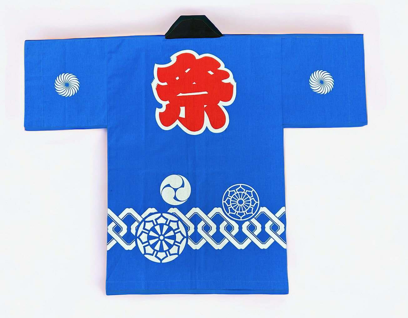お祭り袢天　青　反応染め　子供小110cm～特大130cm　綿100％　（はちまき・帯付）日本製　送料無料