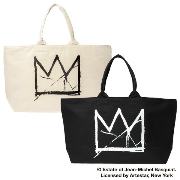 Jean-Michel Basquiat Collaboration ◆ブランド CLUCT ◆コレクション 2024SPRING&SUMMER ◆モデル #04785 ["F" TOTE BAG] ◆商品 20世紀の最も有名なアーティストの一人である「Jean-Michel Basquiat (ジャン=ミシェル・バスキア)」とのコラボレーションアイテムです。 バスキアのトレードマークでもある王冠のグラフィックがプリントされたトートバッグです。 丈夫なキャンバス生地で、ファスナーでの開閉、内側には仕切りがありサイズ違いのマチ付きポケットがあります。 バスキアは、1980年代にNYを中心に活動し、独特なスタイルや強烈なメッセージ性で知られ、文字やシンボル、濃い色使い、アイコニックなイメージなどが特徴的でアブストラクトながらも強いエネルギーと感情を持った作品を残しています。 ◆サイズ(縦/横/マチ) F - 26.5 / 62.0 / 16.0　ほど 寸法は入荷した一つを測っています。 製産時に若干の誤差が出ている場合がございますがご了承下さい。 ◆素材/生産 綿100% / 中国製 ◆注意 画面上と実物では多少色具合が異なって見える場合もございますがご了承ください。