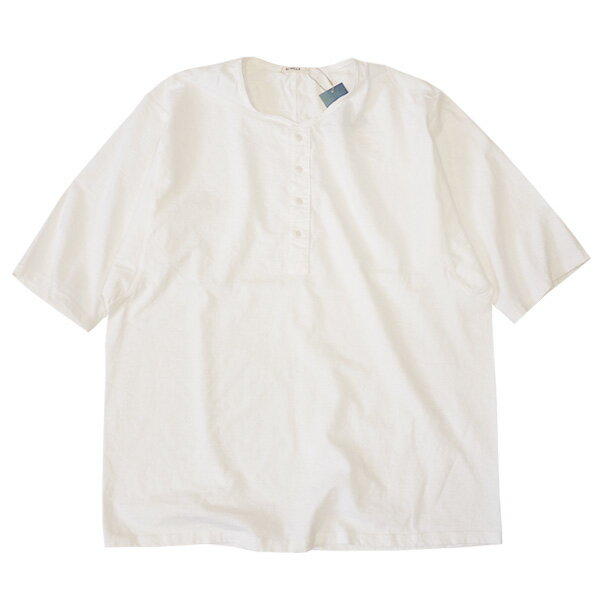 REMILLA レミーラ : 5分袖ヘンリーネックオーバルTシャツ WHITE