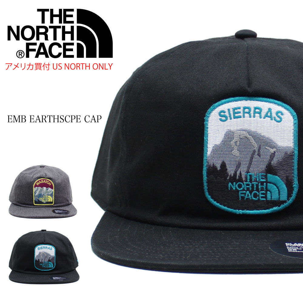 THE NORTH FACE ノースフェイス キャップ EMB EARTHSCPE CAP TNF BLACK TNF FM EDIUMGRYHTR 5PANEL CAP 帽子 US NORTH ONLY アメリカ買付 正規品 タグ付き 年中使える素材 男女兼用 スナップバック 黒 グレー ブラック グレーヘザー SIERRAS WASATCH CLASSIC FIT