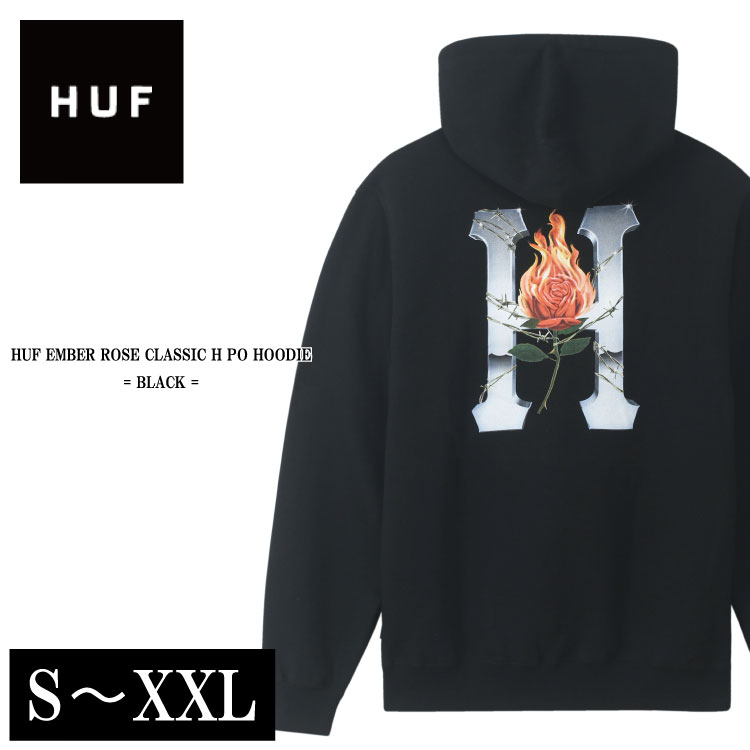 HUF ハフ パーカー プルオーバー ブラック EMBER ROSE CLASSIC H PO HOODIE BLACK 薔薇 ROSE ローズ スウェット 大きいサイズ アメリカンサイズ 新作 メンズ スケーター ファッション ストリート XS S M L XL 2XL お洒落 アメリカ ブランド 厚手 生地厚 クリスマス