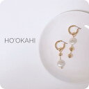 2way【大粒 淡水パール×メタリック アシンメトリーピアス】アクセ アクセサリー パール パールアクセサリー メタリック ゴールド シルバー ピアス フープ フープピアス 金属アレルギー チタン チタンポスト アシメ アシンメトリー 大人 レディース お洒落プレゼント ギフト